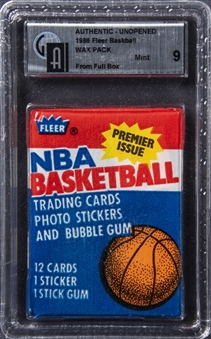1986-87 Fleer Basketball Unopened Wax Pack (12 Cards) - GAI MINT 9